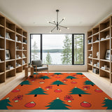 Whimsical Christmas Trees Ornaments Pattern Rug