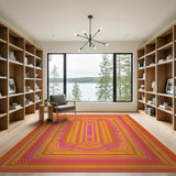 Vibrant Orange Pink Wavy Geometric Area Rug