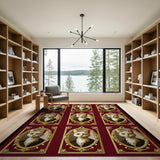 Ornate Gold Framed Cat Portraits Red Area Rug