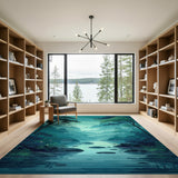 Misty Teal Forest Valley River Area Rug