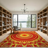 Vibrant Red Mandala Sun Area Rug
