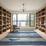 Whale Silhouette Striped Ocean Area Rug