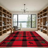 Red Buffalo Plaid Reindeer Holly Area Rug