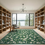 Emerald Green White Floral Vintage Area Rug