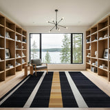 Black White Gold Vertical Stripe Area Rug