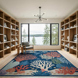 Navy Blue Coral Reef Fish Area Rug