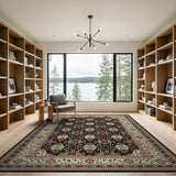 Black Persian Area Rug with Red Floral Medallions