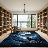Wolf Howling at Moon Pixel Art Area Rug