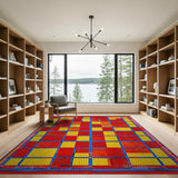 Vibrant Red Yellow Blue Geometric Mosaic Rug