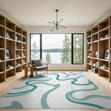 Teal Fluid Waves Abstract Area Rug