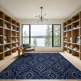 Navy Blue Intricate Geometric Diamond Rug