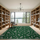 Green Emerald Green Fern Leaf Area Rug