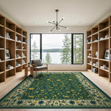 Green Teal Green Persian Floral Area Rug