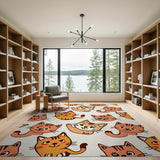 Playful Cartoon Orange Tabby Cats Area Rug