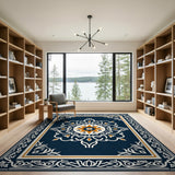 Navy Persian Mandala Area Rug with Orange Star