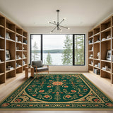 Ornate Green Floral Medallion Rug