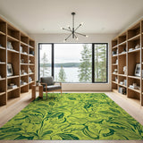 Vibrant Green Leaf Swirl Floral Rug