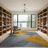 Mustard Yellow Gray Geometric Patchwork Rug