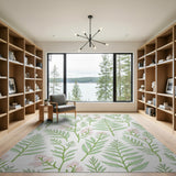 Lush Ferns Pink Blossoms Area Rug