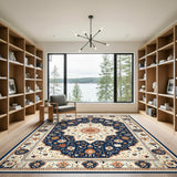 Navy Blue and Teal Navy Blue Traditional Persian Floral Rug