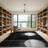 Black White Halftone Moon Grid Area Rug
