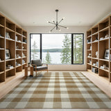 Cream Tan Gingham Check Rustic Area Rug