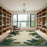 Green Palm Leaf Border Area Rug