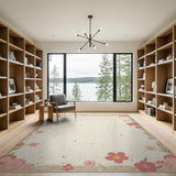 Blush Pink Floral Embroidery Border Rug