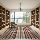 ODIKA Red and Green Christmas Plaid Washable Rug - Low Pile Non-Slip Holiday Area Rug