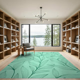 Elegant Green Leaf Line Art Area Rug