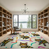 Playful Cartoon Striped Cats Pattern Area Rug