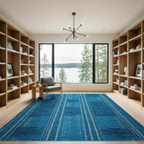 Blue White Striped Geometric Woven Rug