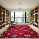 Elegant Red Snowflake Ornament Area Rug
