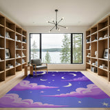 ODIKA Washable Moon and Stars Celestial Area Rug - Whimsical Purple & Pink Clouds Design