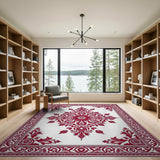 Red Traditional Persian Ornate Red Persian Area Rug with Floral Medallion