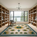 Teal Gold Sunburst Tribal Area Rug