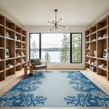Coastal Blue Coral Hibiscus Border Rug
