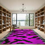 Hot Pink Leopard Print Rug with Zebra Borders