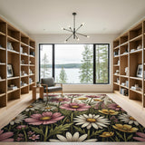 Vintage Pink Cosmos Daisy Wildflower Rug
