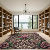 Vintage Pink Rose Damask Area Rug
