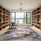 Fluid Grey and Blush Abstract Area Rug