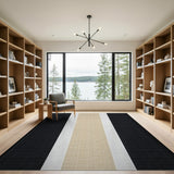 Modern Striped Area Rug in Black, White Beige