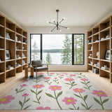 Floral Vintage Pink Whimsical Pink Floral Area Rug