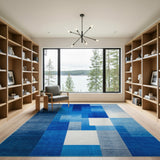 Modern Blue Geometric Block Area Rug