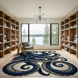 Swirling Teal Octopus Area Rug