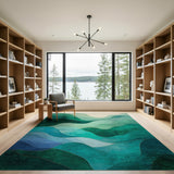 ODIKA Abstract Landscape Emerald Green Washable Area Rug - Low Pile & Non-Slip