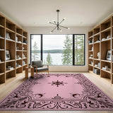 Ornate Pink Floral Border Pink Area Rug