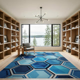 Modern Blue Hexagon Geometric Area Rug