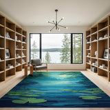 Moonlit Teal Forest River Water Lily Rug