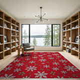 Festive Red Snowflakes Holly Area Rug